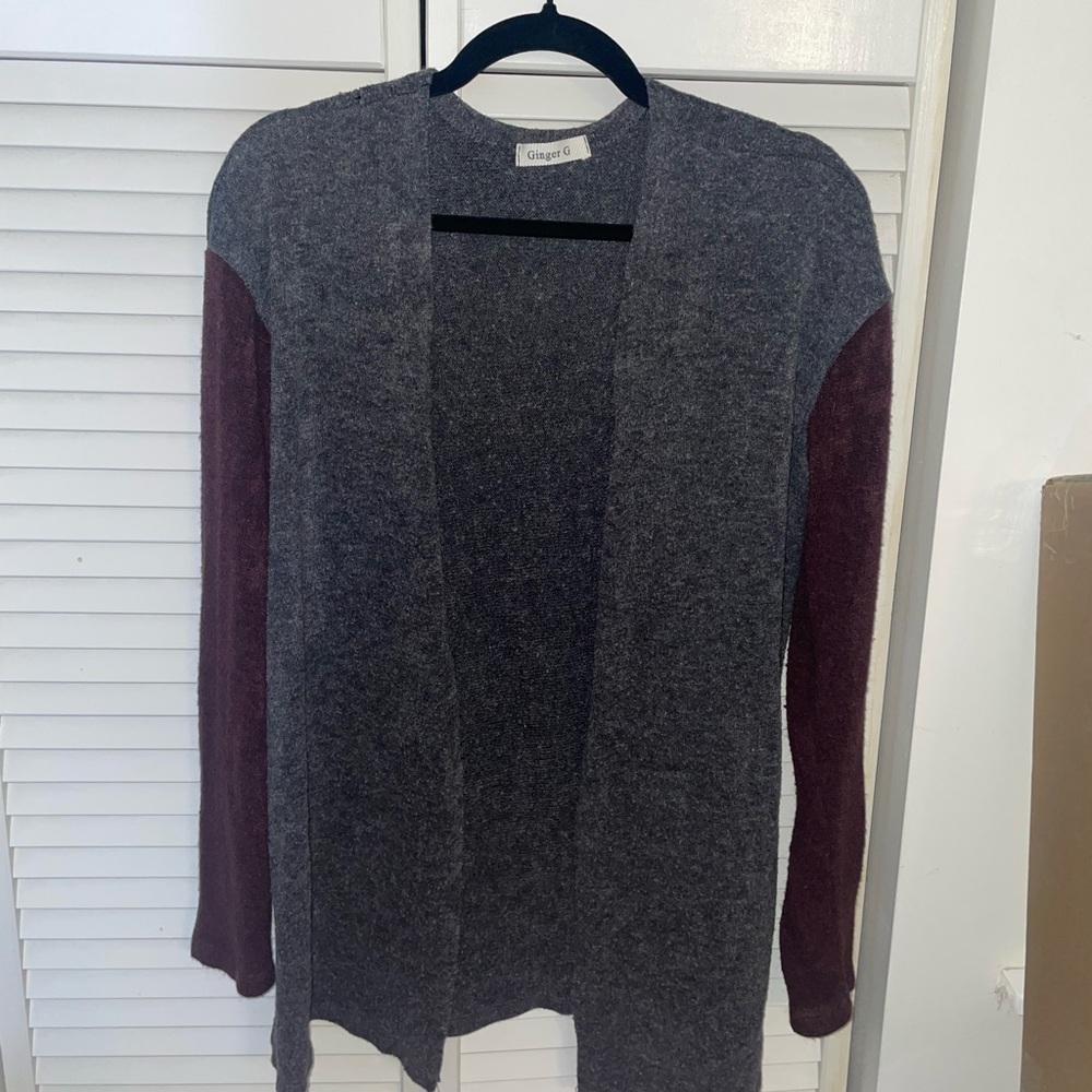 Ginger G Gray and Red Cardigan Sweater
